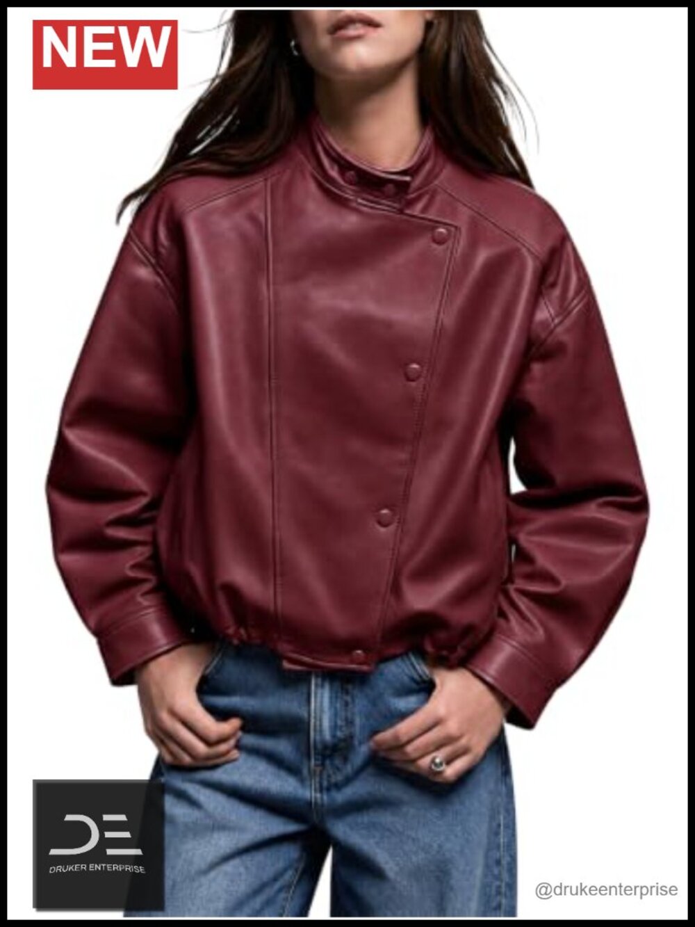 Oversized Faux Leather Motorcycle Jacket Cropped Moto Coat